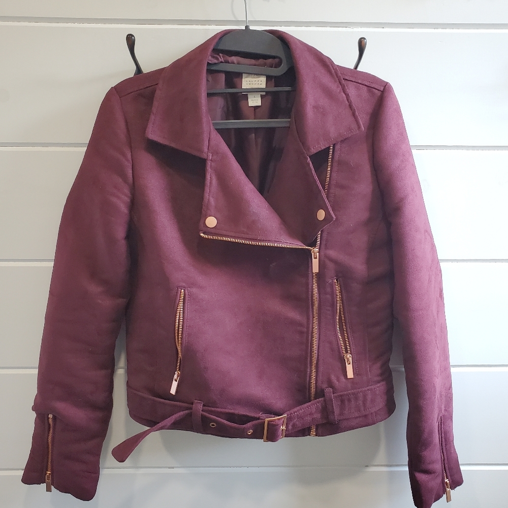 Lauren Conrad | Burgundy Faux Suede Moto Jacket - Picture 2 of 9